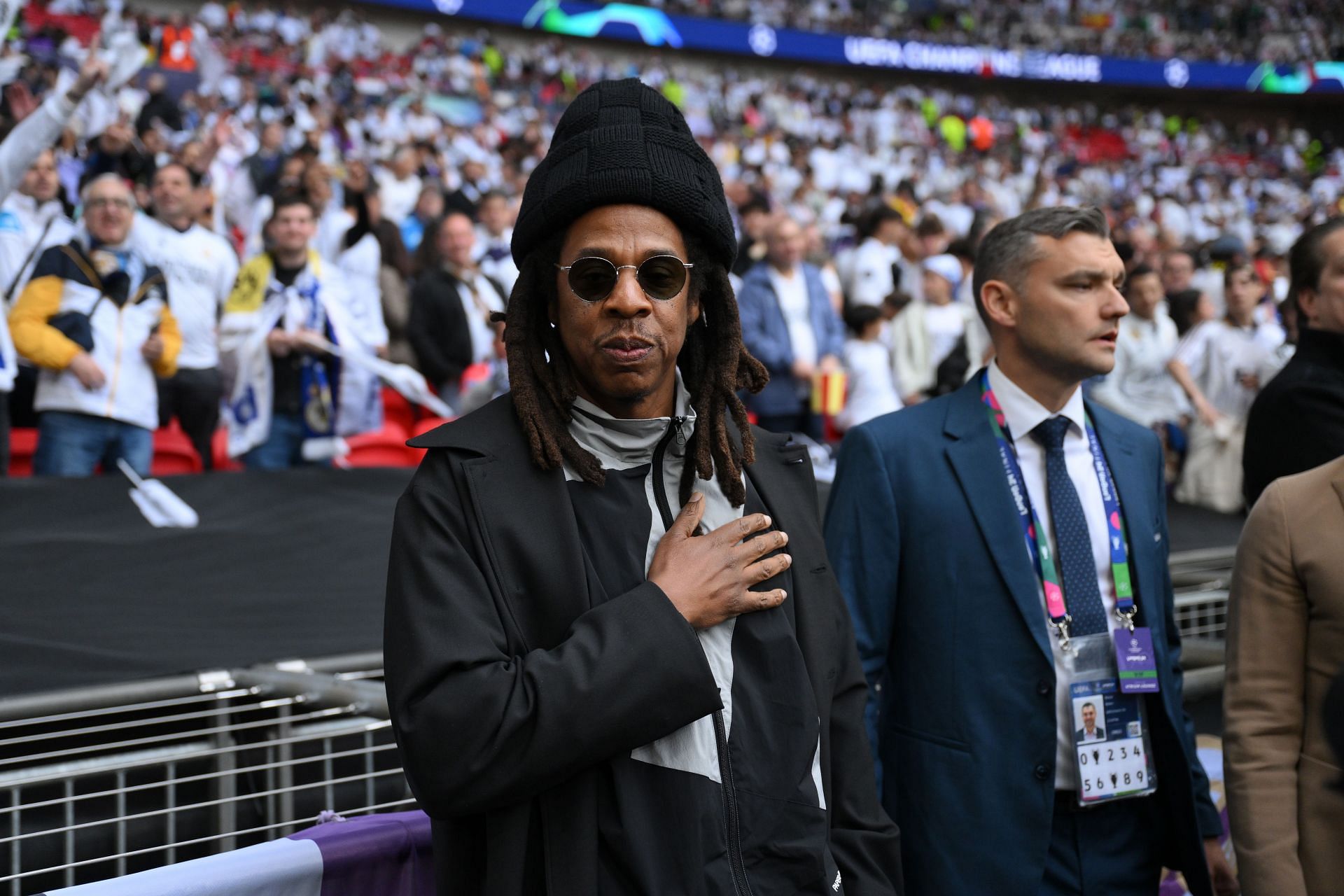 Rapper and record producer Jay-Z during the UEFA Champions League 2023/24 final match on June 01, 2024 in London, England. (ImaGe via Getty)
